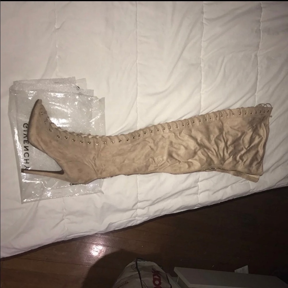 Knee high suede lace up boots